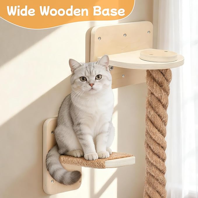 Uross 2.2" x 6.49Ft Cat Climbing Rope Wall Mounted with Jumping Platform Thick Natural Jute Rope Ladder & Scratching Post, Heavy Duty Cat Wall Furniture for Indoor Cats, Kittens & Large Cats