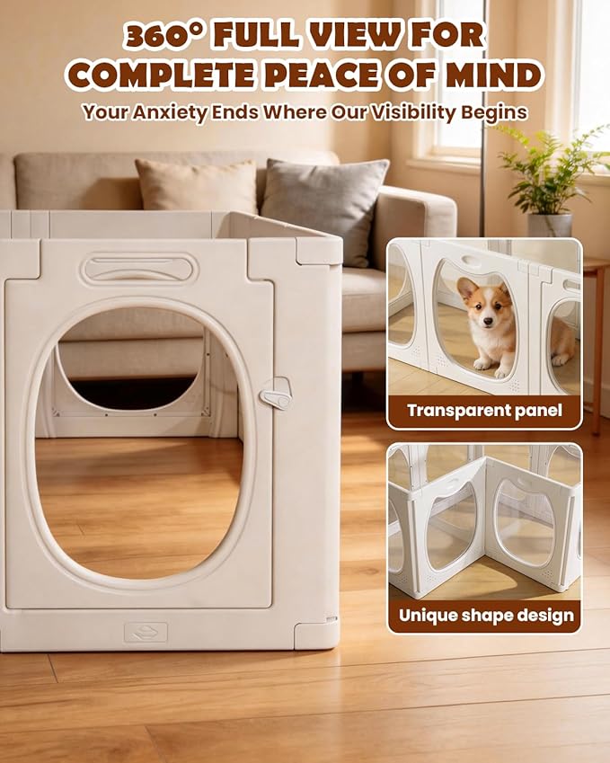 Clear Acrylic Dog Playpen with Door, 8 Panels Clear Dog Playpen Indoor, 23.6" Transparent Pet Fence, Expandable Puppy Playpen with Suction Cups, Easy Assemble for Small Dogs/Puppies/Cats