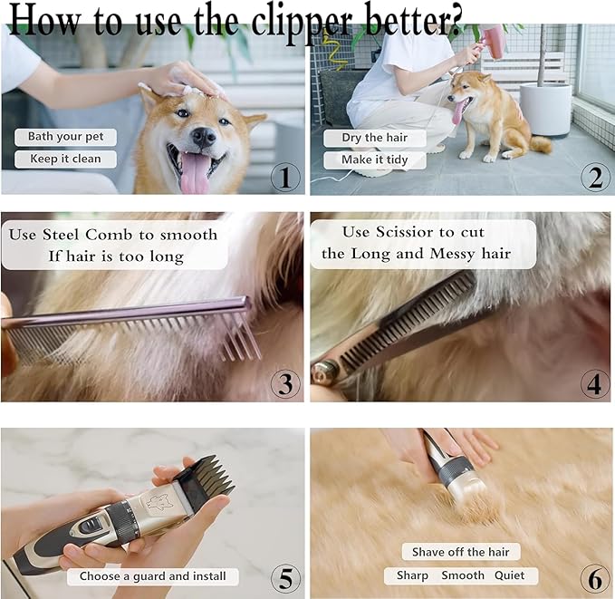 Highdas Dog Clippers for Grooming Rechargeable, Electric Dog Grooming Kit Clippers Low Noise, Cordless Quiet Dog Shaver, Pet Hair Trimmer Set for Dogs, Cats, Pets (Gold)