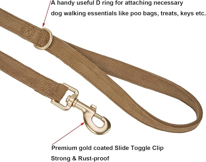 Soft Corduroy Dog Collar and Leash Set Adjustable Durable Dog Collars with Metal Buckle and Lead for Large Dogs,Brown