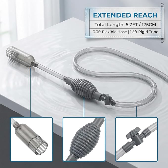 Delyle Aquarium Siphon Gravel Cleaner, 3-in-1 Fish Tank Vacuum with Sand Washer, Water Changer, 5.7ft Hose, Flow Control, Manual Hand Pump | Delyle Aquarium Gravel Cleaner Kit — 3-in-1 Fish Tank Vacuum, Sand Washer & Water Changer, 5.7ft Hose with Flow...