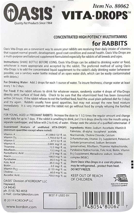 Kordon OASIS #80062 Rabbit Vita Drops, 2-Ounce