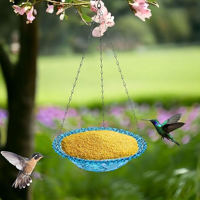 2 Pack Hanging Bird Bath for Outdoors, Multi-Functional Bird Feeder & Water Station, Plastic Bird Bath Bowl with Chain Hook for Garden Yard Patio