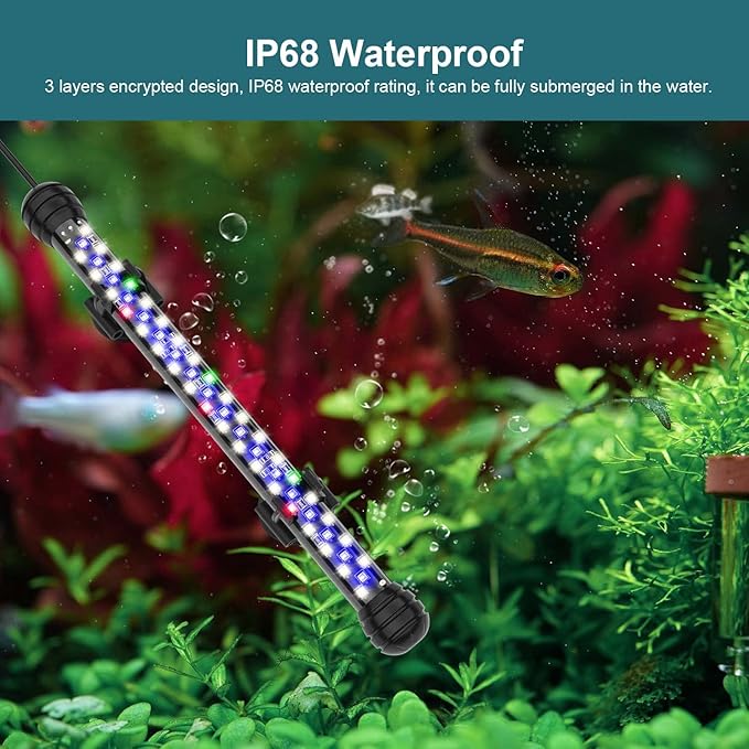 SEAOURA Led Aquarium Light with Timer, Submersible Aquarium Plant Light, Fish Tank Light with Auto On/Off, 3 Lighting Modes, Adjustable Brightness (22.8 in for 24-43inch Planted Tank), 12W