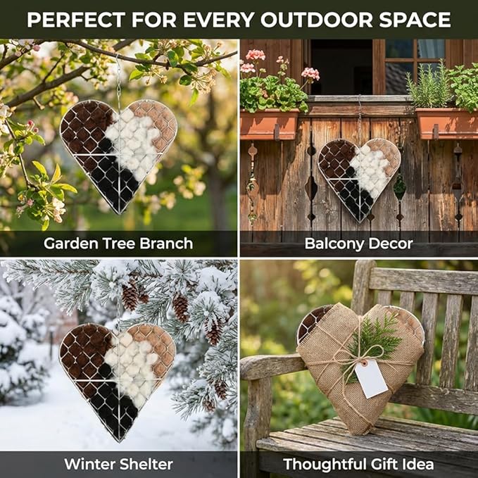 Handmade Fiber Bird Nesting Heart, Refillable Nesting Material for Wild Bird, Hanging Hummingbird Houses Nest Outdoor Garden Art Birdhouse Decortion Gifts for Bird/Nature Lovers