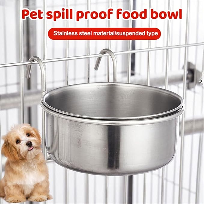 1PCS Crate Dog Cat Bowl Stainless Steel Hanging Pet Cage Bowl Food Water Feeder Coop Cup for Cat Puppy Birds Rats 5 Sizes(18CM)