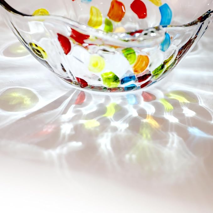 3 Pack Hand Painted Colorful Glass Crystal Bowl, 12 OZ Cute Fish Shaped Bowl, Decorative Serving Dish for Salad, Fruit, Snack, Dessert, Candy, Nuts