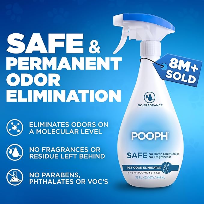 POOPH Pet Odor Eliminator Spray 32oz Fragrance Free Odor Remover for Dogs and Cats Urine Poop Pee Deodorizer for Carpet Furniture and Litter Box