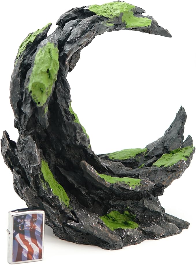 Allcolor Aquarium Rock Decor, Moon Valley Aquascape for 10+ Gallon Tanks | A moon-shaped rock arch creates an open centerpiece with room for fish to pass through.