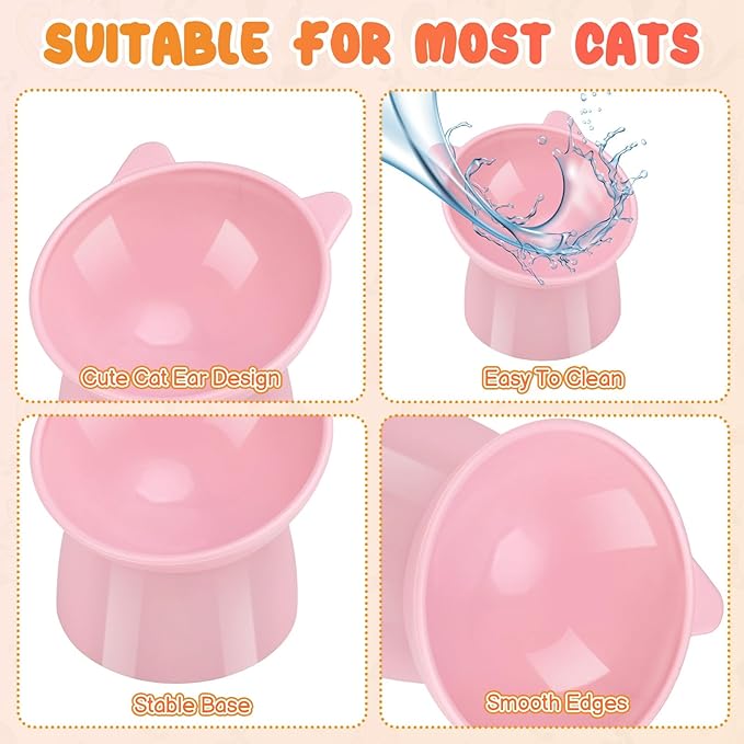 3 Pcs Elevated Cat Bowls 15° Raised Cat Bowl with Silicone Mat Whisker Friendly Anti Vomiting Cats Elevated Food and Water Bowls for Indoor Cats Kittens