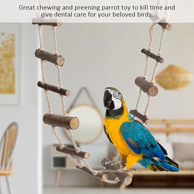 Pet Hamster Climbing Ladder Toys, Squirrel Suspension Rope Bridge Parrot Nature Wood Long Climbing Ladders for Squirrel Hamster Sugar Gliders