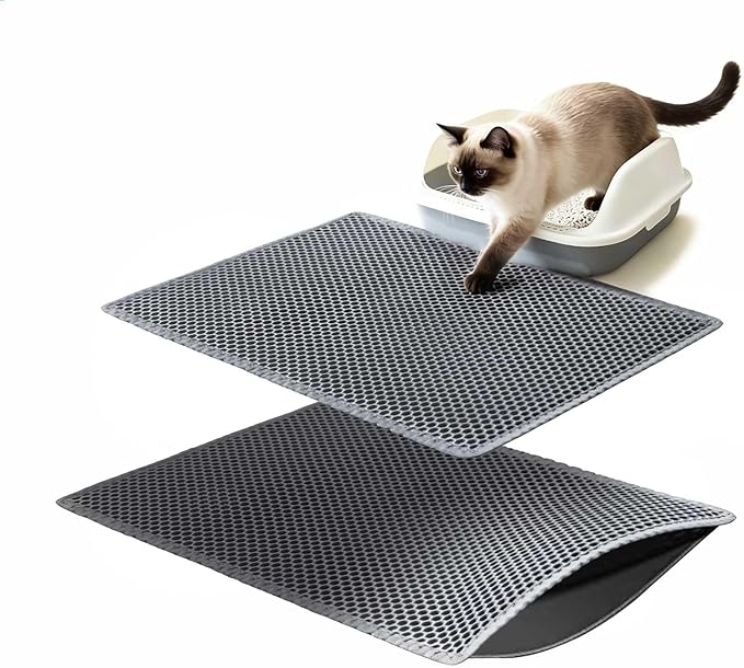 Cat Litter Mat, Litter Box Mat, Large Double Layer Waterproof Proof Trapping mat, Non-Slip Design, Kitty Litter Rug, Cat Supplies, Easy to Clean, 24x15 Inch, Grey, Pack of 2