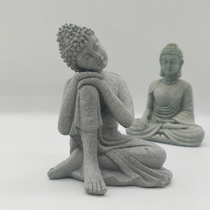 Fish Tank Buddha Statue Decorations Aquarium Decor Betta Fish Tank Accessories Ornament Small Meditating Sandstone Buda Statues for Underwater Landscaping Home Zen Decor