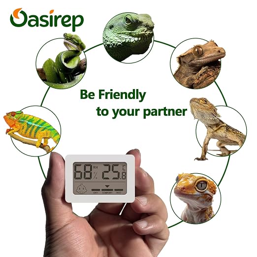 Reptile Thermometer Hygrometer with Climate Comfort Indicator, Fast Accurate LCD Digital Temperature & Humidity Monitor for Terrarium, Bearded Dragon, Gecko, Snake Tank