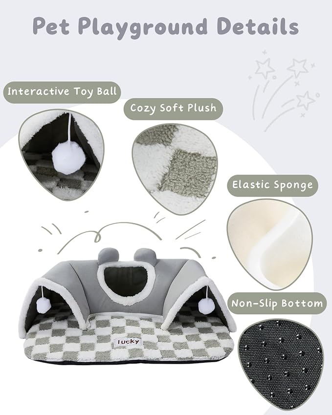 Extra Large Guinea Pig Hideout Tunnel, 3-Cave Small Animal Tunnel for Play Tube Toys Mat, Pet Tunnel for Dwarf Rabbits Bunny Chinchillas Hamsters Hedgehogs Ferrets and Rats, 22.05" × 16.14"× 5.51"