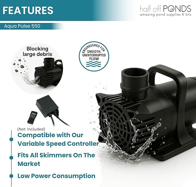 HALF OFF PONDS Submersible Water Pump, 550 GPH Pond Pump with 33FT Power Cord and 11FT Max Head, 54W Ultra Quiet Energy Efficient Pump for Koi Pond, Fountain, Waterfall, Water Garden, Skimmer