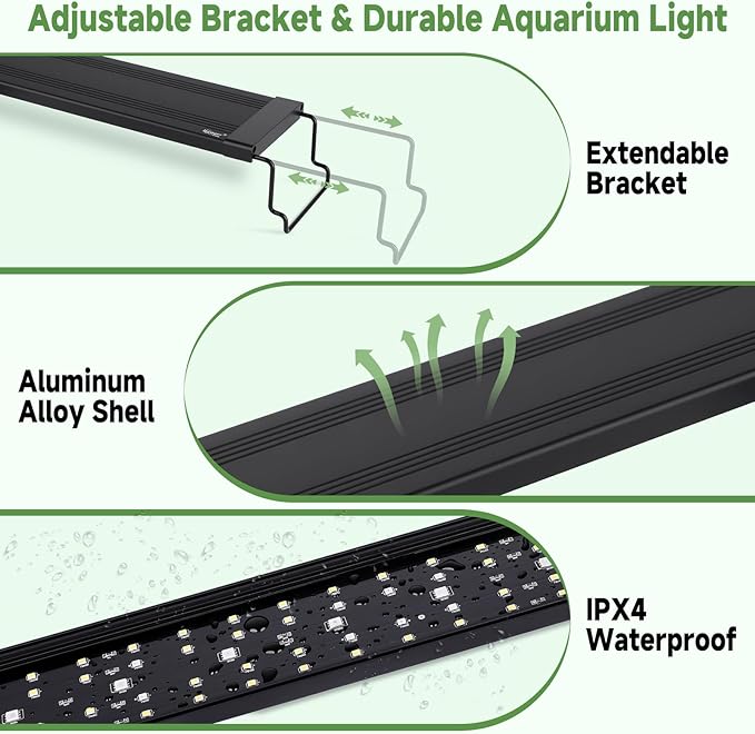 hygger LED Aquarium Light with Timer, 20W Full Spectrum Fish Tank Plant Growth Lamp, 24 H Remote Control, Adjustable Brightness & 10 Colors, Extendable Bracket, Power-Off Memory, Fits 18-24 Inch Tank