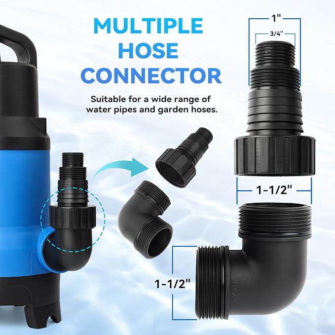 KLABB 1.5HP Submersible Sump Pump, 4500GPH with 25ft Cord | Portable Water Removal Pump, for Basement, Pool, Hot Tub & Pond, Handles Clean & Light Debris Water