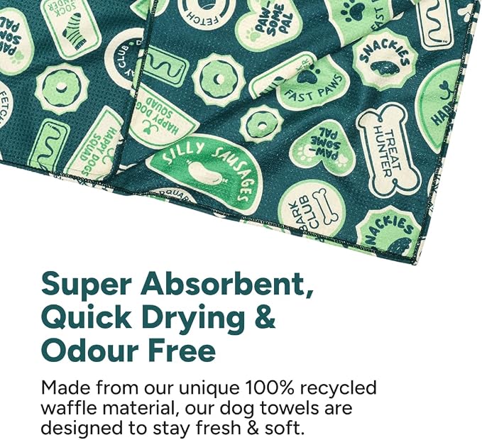 Dock & Bay Pet Towel - Super Absorbent & Quick Drying Dog Towels with Bag - 100% Recycled - Dog & Bay Club, Medium (90x50cm, 35x19)