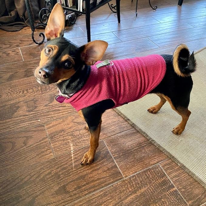 Gooby Fleece Vest Dog Sweater - Fuchsia, X-Large - Warm Pullover Fleece Dog Jacket with O-Ring Leash for Small to Medium Dogs