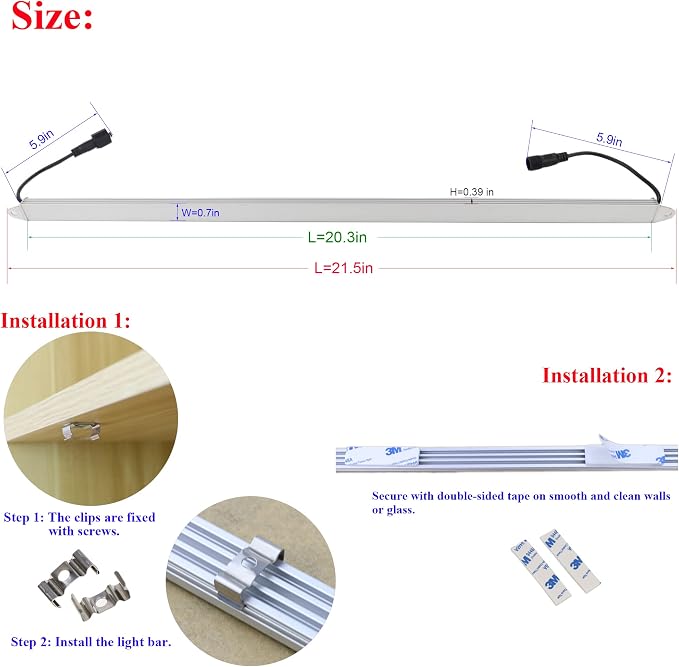 2 pc 20" 440nm Blue Waterproof Aquarium LED Aluminum Lighting 12VDC | SMD 5050 IP67 LED Rigid Bar Grow Plant Light Strips Boat Rigid LED Lights Marine LED Lights Bar (No Adapter and Dimmer)