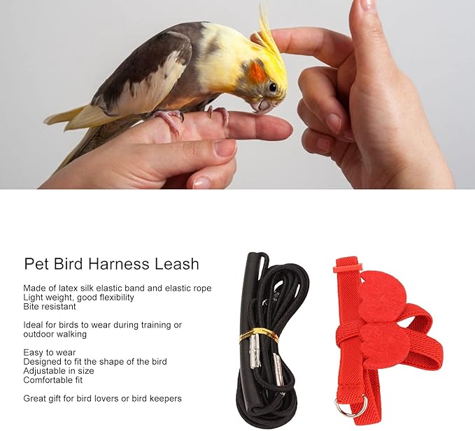 Zerodis Pet Bird Harness Leash, Lightweight Bird Flying Harness Anti Bite Bird Harness Leash for Parrots Pigeons Lovebird Red