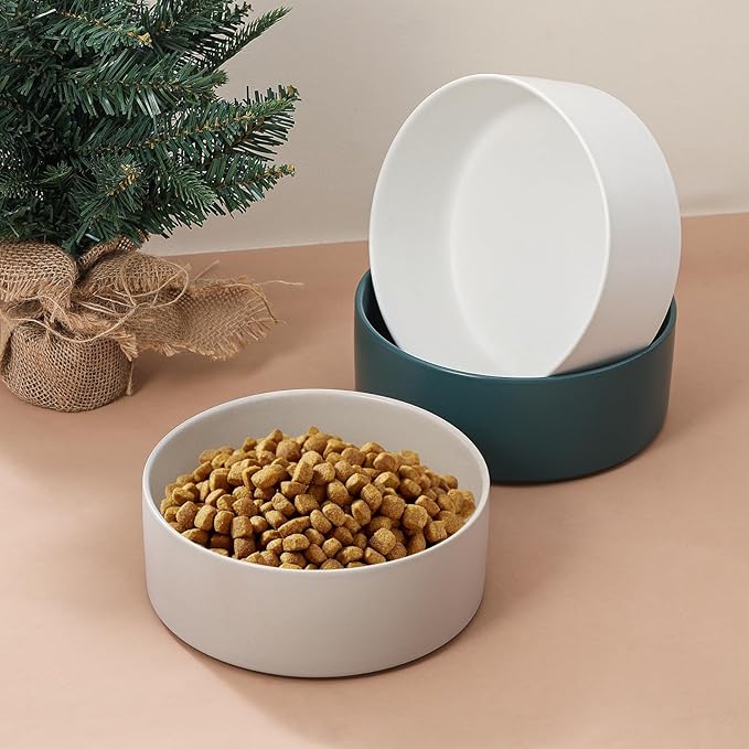 Ceramic Dog Bowl for Food and Water - Pet Feeder Bowl for Medium to Large Dogs - Heavy Ceramic Feeding Dish with Non Slip Base - Dishwasher & Microwave Safe - 8 Inch - 7.5 Cups - White