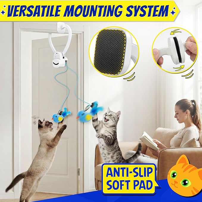 CATPICK Interactive Cat Toys for Indoor Cats - Automatic Flying Bird & Mouse Doorway Hanging Toy, USB Rechargeable Electric Kitten Toy for Hunting Instinct, Enrichment & Exercise, 2 Birds & 1 Mouse
