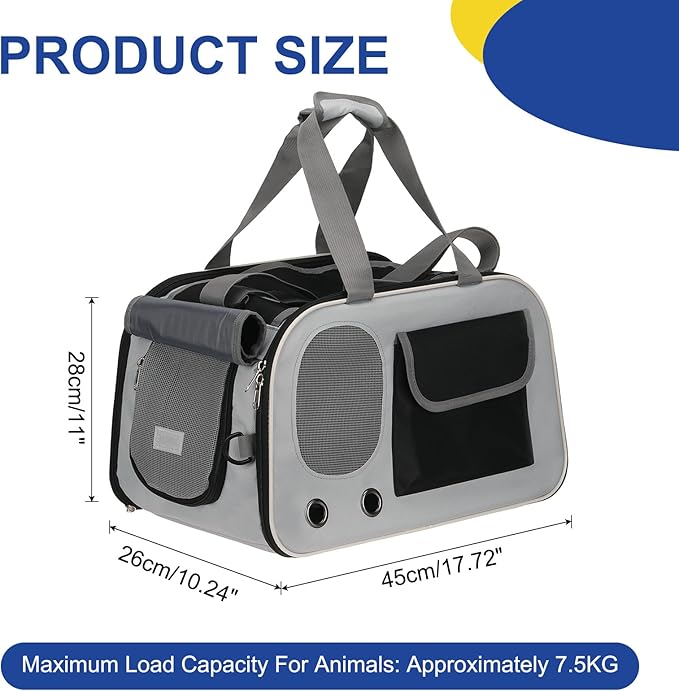 Pet Dog Carrier, Portable Expandable and Ventilated, Oxford Cloth Cats and Small Animals Travel Bag 17.72" Up to 16.5 Lbs, (Black), Intended for Hiking/Camping/Traveling