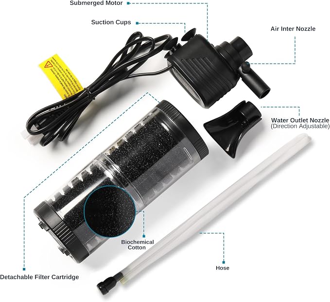 XpertMatic 15W Aquarium Filter 2 Stages 238 GPH (900L/h) | for Up to 70 Gallon Fish Tank, Submersible Internal Tank Filter and Water Pump, Power Filter for Fish Tank