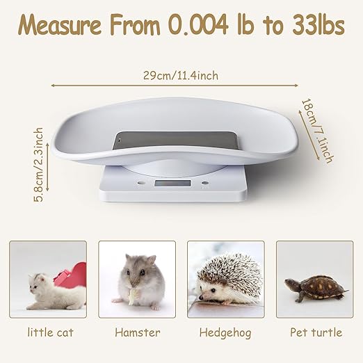 Digital Pet Scale, Puppy Scale for Weighing, Puppy Whelping Scale, Newborn Pet Weighing, Accurate Small Animal Scales for Kitten Hedgehog, Multi-Function LCD Scale,Max 33lb, 11.4 inch