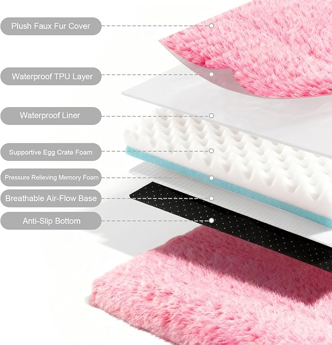 Orthopedic Dog Bed for Large Dogs, Dual-Layer Memory & Egg-Crate Foam, Washable Warm Winter Plush Cover, Waterproof Liner, Non-Slip Bottom, Crate/Kennel Pad, 41 x 27 Inch, Pink