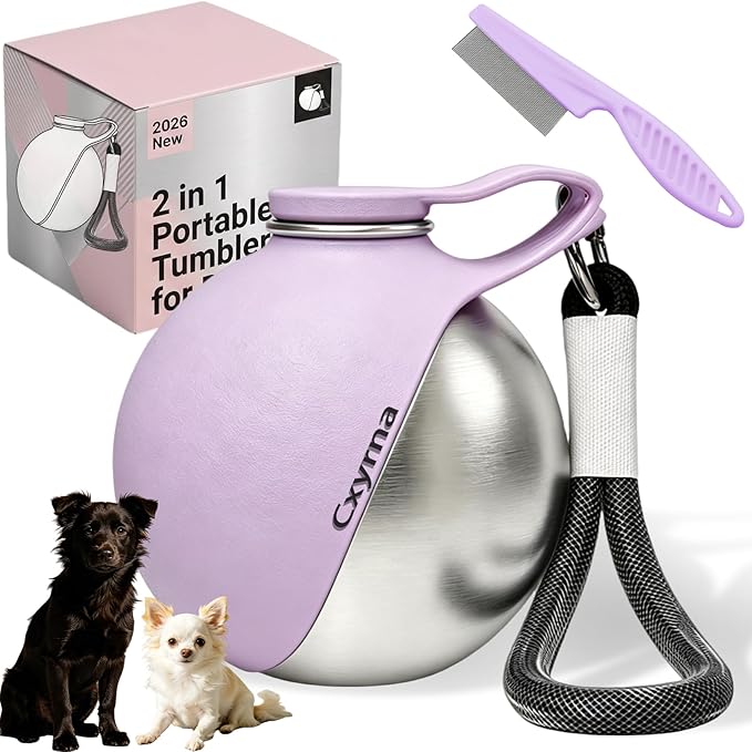 2 in 1 Portable Tumbler for Dogs, 2026 New 10Oz Stainless Steel Dog Water Bottle with Silicone Foldable Bowl, Leak-Proof 2 in 1 Portable Small Dog Water Bottle for Walking, Hiking & Travel (10Oz-Pink)