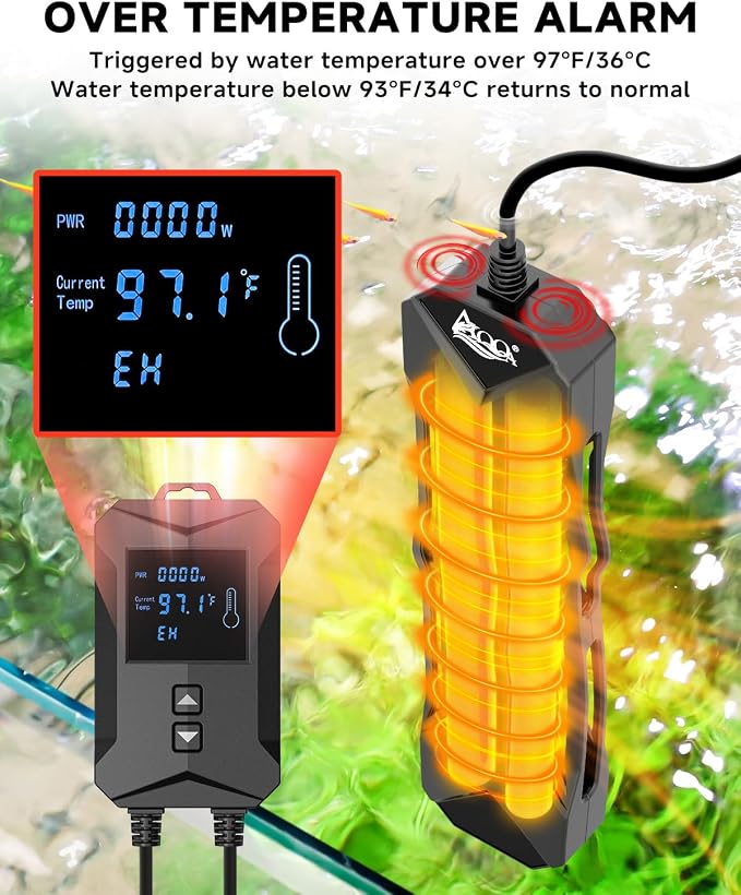 AQQA Aquarium Heater 800W/1000W/1200W/1400W Fish Tank Heater | LED Digital Display Submersible No Pond Heaters with Overheat & Dry-Out Protection for Freshwater & Saltwater Tanks (1200W)