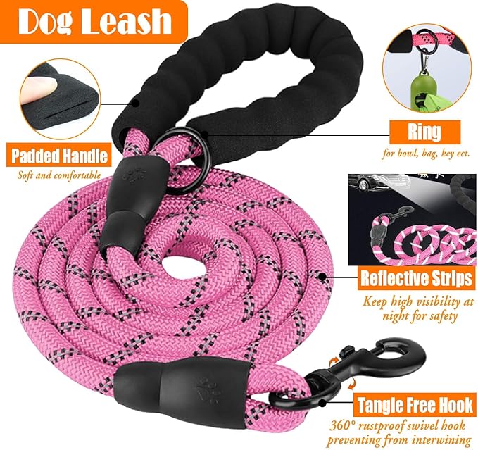 LOBEVE No Pull Dog Harness, Collar & Leash Set | Includes Dog Seat Belt, Collapsible Bowls & Poop Bag Dispenser. Ideal for Training, Walking, Hiking. Fits Small to Large Dogs(Pink-XL)