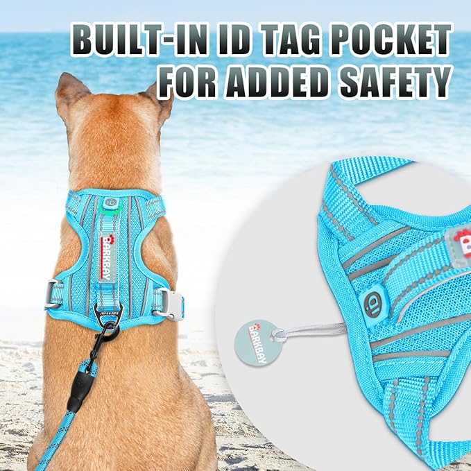 BARKBAY No Pull Dog Harness Large Reflective Dog Harness with Front Clip and Easy Control Handle for Walking Training Running with ID tag Pocket(Blue,XS)
