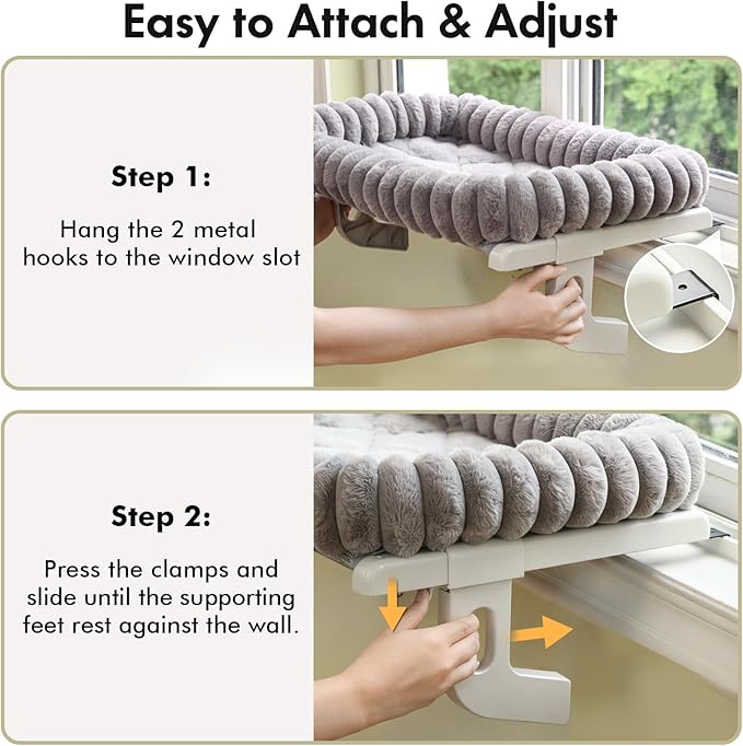 Zoratoo Cloud-Cuddle Cat Window Perch with 4-Sided Bolster, Zipper Design Cushion Window Seat for Window Sill, Sturdy Metal Frame & Easy Assembly Pet Hammock Bed for Indoor Cats (Gray, Medium)
