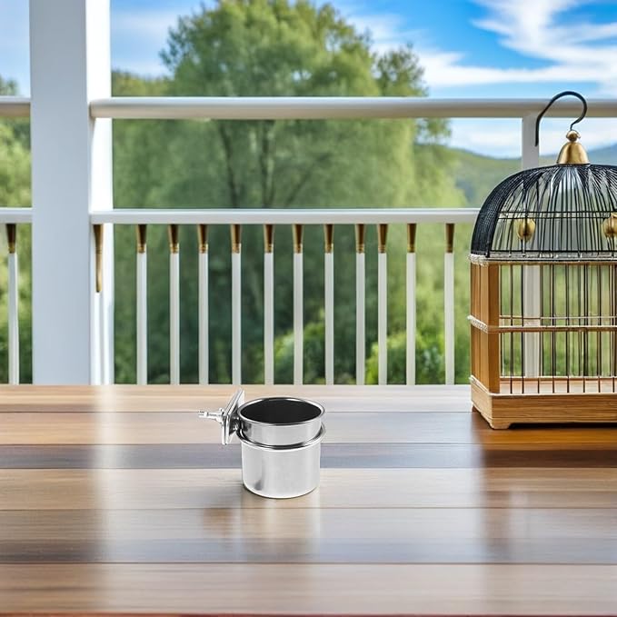 LALAFINA Stainless Steel Parrot Feeding Cups with Clamp Holders, 2pcs Bird Food Bowls 4.4cm 5.5cm for Cage Coop Feeding, Compatible with Cockatiel Budgie Parakeet