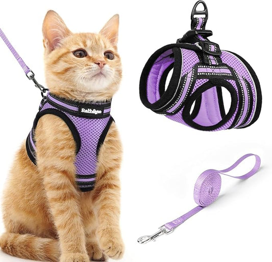 rabbitgoo Cat Harness and Leash Set for Walking Escape Proof, Adjustable Soft Kittens Vest with Reflective Strip for Cats, Comfortable Outdoor Vest, Light Purple, M