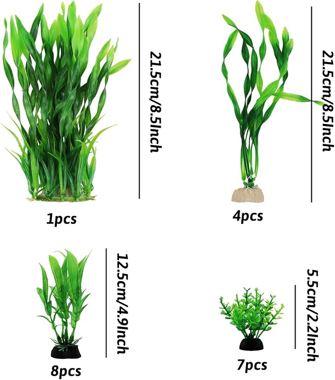 Aquarium Plants, 20pcs Fish Tank Decor Green Plants Artificial Aquarium Decorations for Household and Office Aquarium Simulation, Small to Large