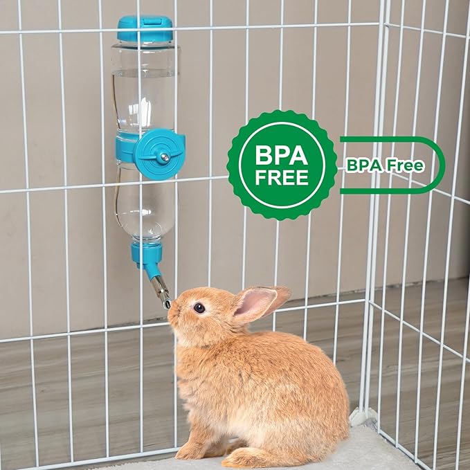 VANNON 17oz Small Animal Water Dispenser for Crate, Parrots Water Bottle for Cage, Chewproof Pet Water Bottle for Rabbits, Guinea Pigs, Ferrets, Chinchillas and Other Small Rodents, Top Fill, Blue