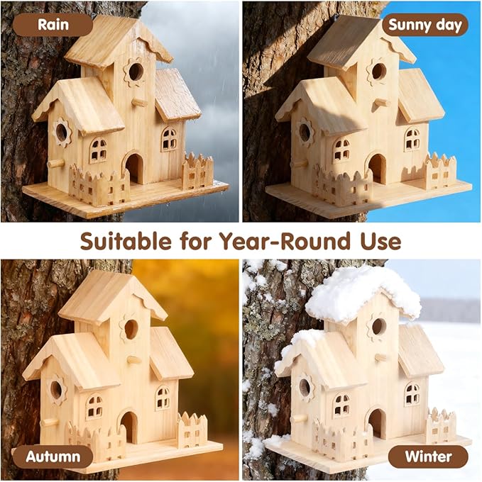 Toddmomy Solid Wooden Bird Nest Box 7.87X4.92X7.87In Unfinished Hanging Birdhouse for Garden Patio Home Decor and Small Pets Sleeping Nest