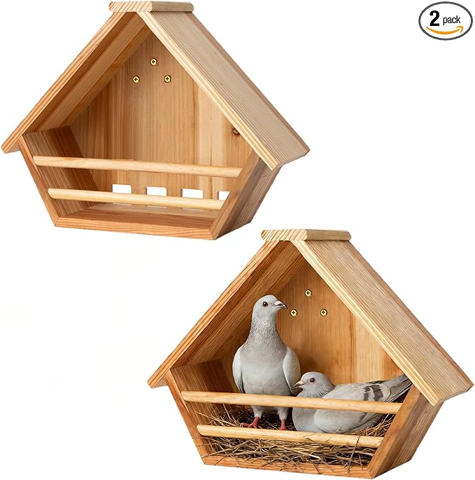 2 Pack Cedar Mourning Dove Nesting Box, Oltara Wooden Dove Pigeon Bird House for Outdoors