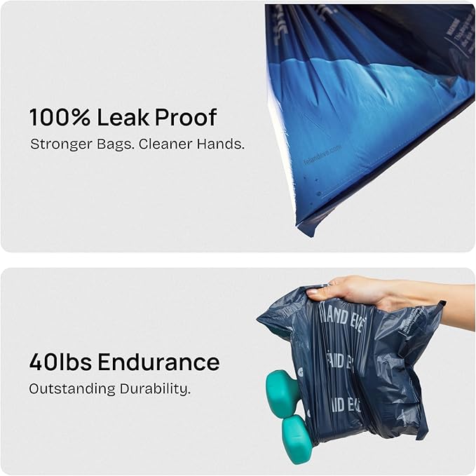 Fei & Eve Dog Poop Bags - Extra Thick 25 Micron & 100% Leak-Proof | Full Blackout & Odor-Locking | Stretch Resistant | Easy to Tear off | Waste Bags | Unscented | 20 Rolls