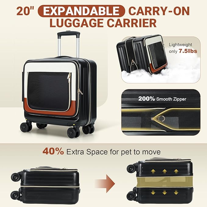 Lekereise Cat Carrier with Wheels Airline Approved Designed for Small Dogs with Expandable Design, 2-in-1 Rolling Cats Travel Carrying Bag for Pets & Owner's Suitcase