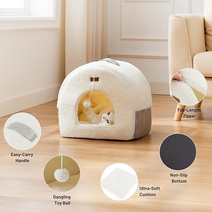 ZOMISIA Cat Bed Cave for Indoor Cats - 2 in 1 Cat Cave for Kittens and Small Pets with Removable Washable Cushioned Pillow, Enclosed Cat Bed Cozy Cat Hideout with Non-Slip Bottom, 15 Inches