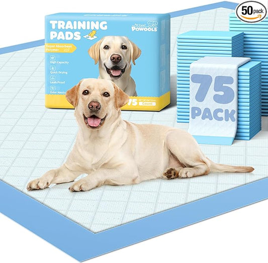 Powools 75-Pack XX-Large Puppy Pads - 38" x 28" Pee Pads for Dogs Potty Training with Leak-Proof Quick-Dry Design, 6-Layer Wee Wee Pads for Dogs, Blue