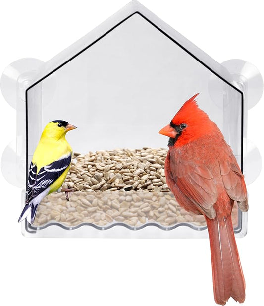 Nature’s Way Crystal Window Seed Feeder with 4 Secure Suction Cup Mount, Clear 2-Cup Capacity Hanging Bird Feeder for Close-Up Viewing, 6.5"