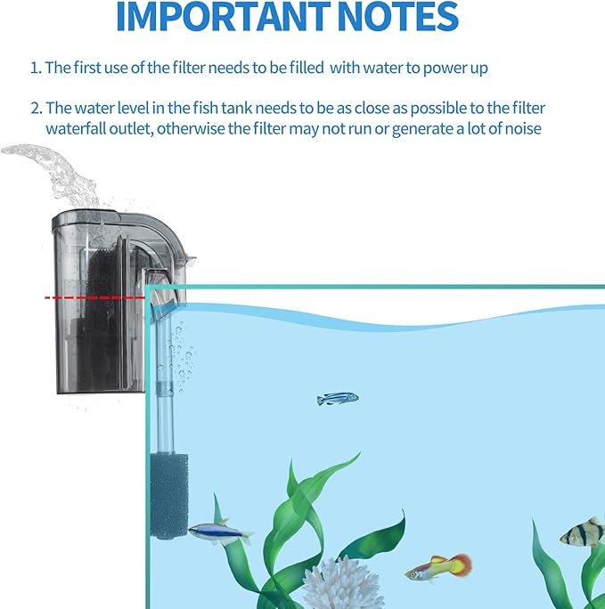 Boxtech Aquarium Hang On Filter - Power Waterfall Suspension Oxygen Pump - Submersible Hanging Activated Carbon Biochemical Wall Mounted Fish Tank Filtration Water (5-10 Gal)