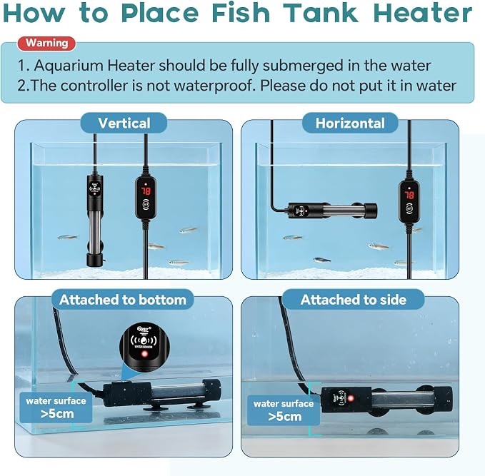 hygger 50W Submersible Aquarium Heater with Digital Temperature Controller, Mini Fish Tank Heater for 5–10 Gallon Tanks, Overheat & Out-of-Water Protection, Freshwater & Saltwater